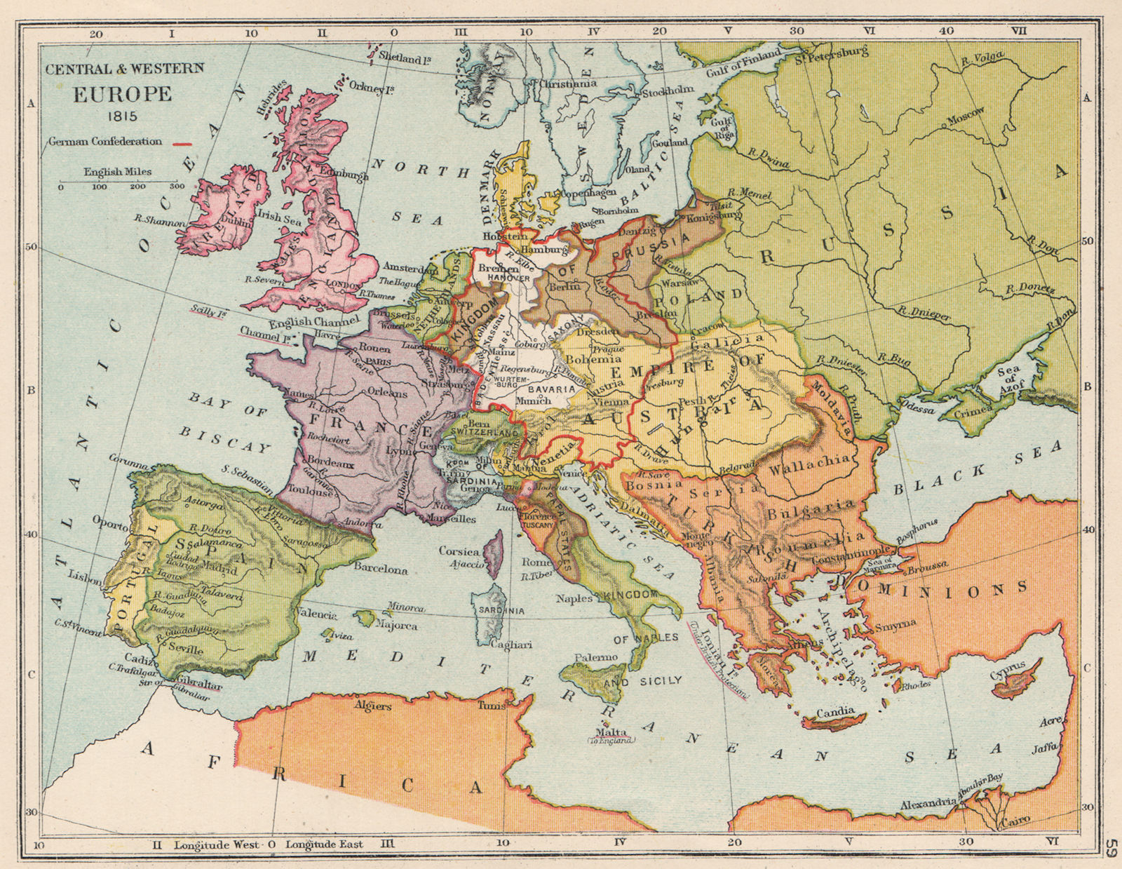 EUROPE IN 1815. German confederation. United Netherlands 1907 old antique map